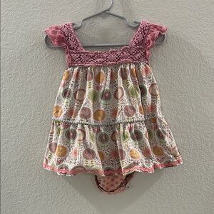 Matilda Jane Multicolor and Patterned Dress with Onesie Crochet and Eyelet Lace
